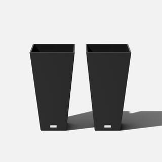 Midland Medium Black Plastic Tapered Planter with Drainage Holes (13.5 in. L x 13.5 in. W x 26 in. H) (2-Pack) | The Home Depot