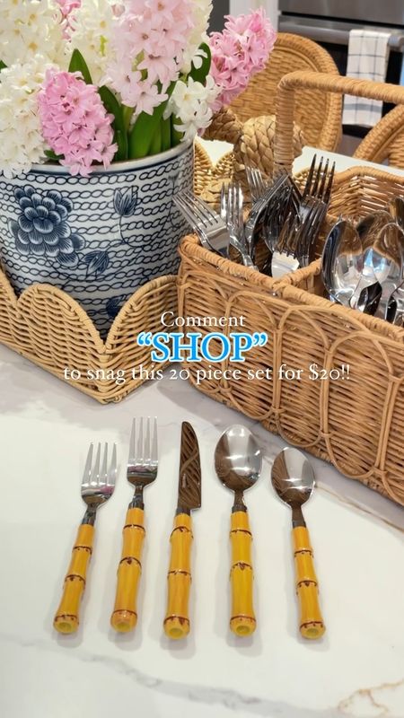 Snag this gorgeous 20 piece bamboo flatware for just $20!!! 🙌🏻 It just came today and I couldn’t wait to share because does it not look so much like this gorgeous designer set, but for hundreds less?!!!! 🤯😍

You better believe I ordered two sets immediately when I saw deal this come online! 😍🛒🏃🏼‍♀️💨 Don’t wait to do the same, it’s already going fast 😭

Save | Share | Follow my account for more amazing look for less coastal and grandmillenial home finds!! 🫶🏻🤗

#grandmillenialdecor #classicstyle #coastalstyle #preppystyle #chinoiseriechic 

#LTKhome #LTKVideo #LTKfindsunder50