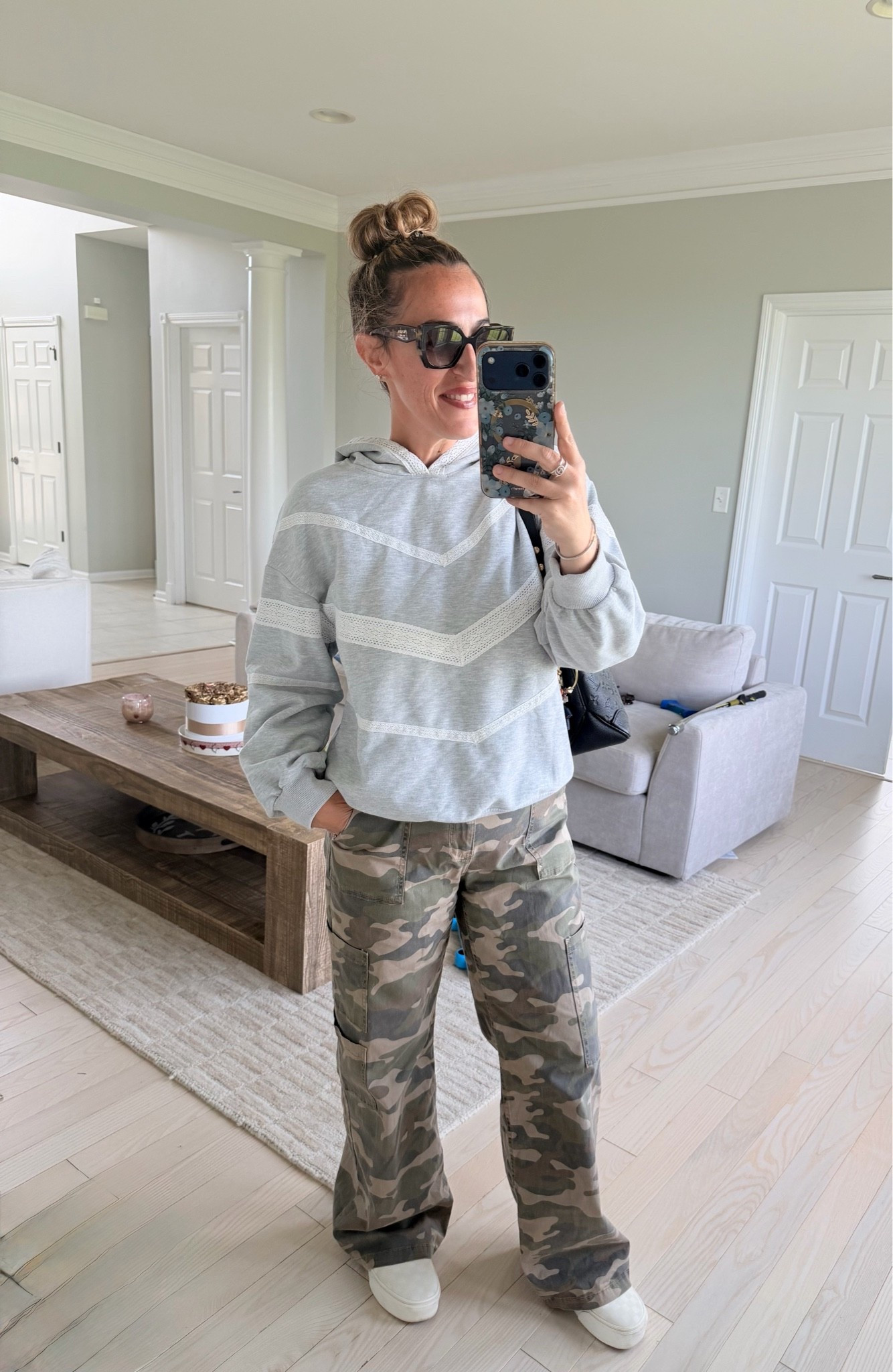 OOTD my favorite less than $17 camo pants! I wear a medium regular. Medium in the sweatshirt

#LTKmomlife #LTKootd #LTKOver40