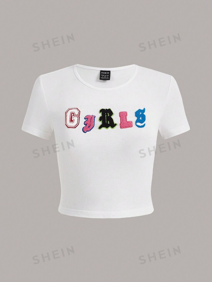 SHEIN EZwear Letter Patched Crop Tee | SHEIN