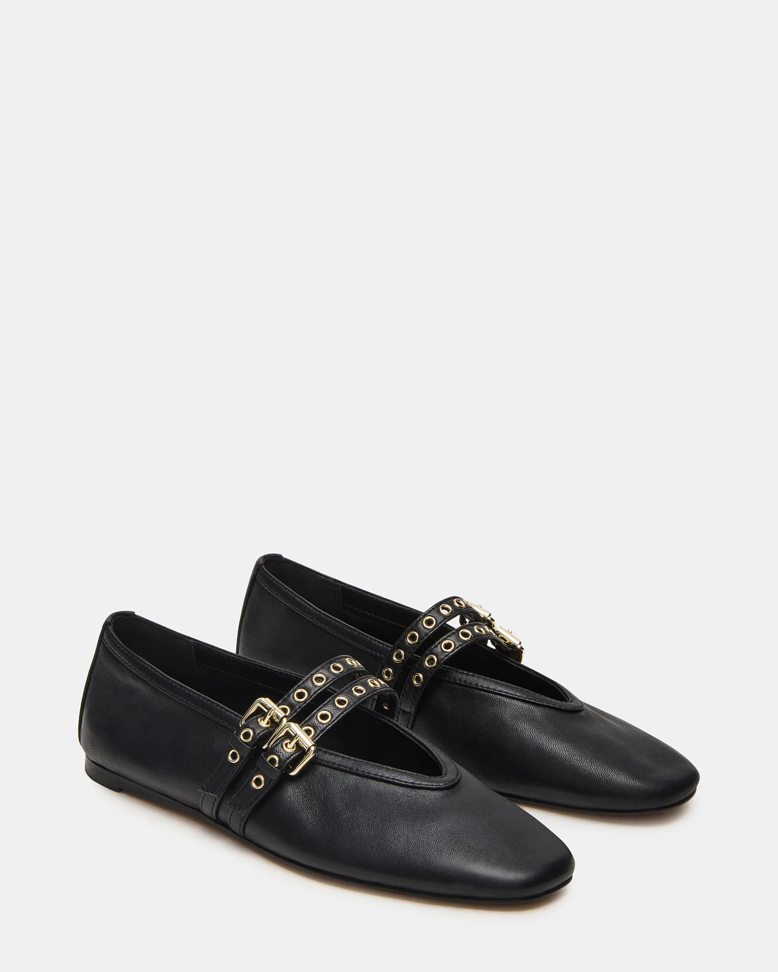 LYDIA Black Leather Square-Toe Mary Jane Ballet Women's Flat | Steve Madden (US)