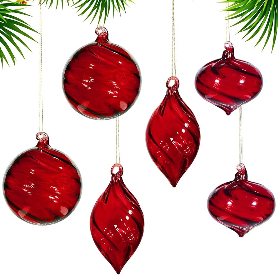 6 PCS Glass Christmas Ball Ornaments, Hand Blown Glass Ornaments Hanging Balls,Glass Xmas Tree Ho... | Amazon (US)