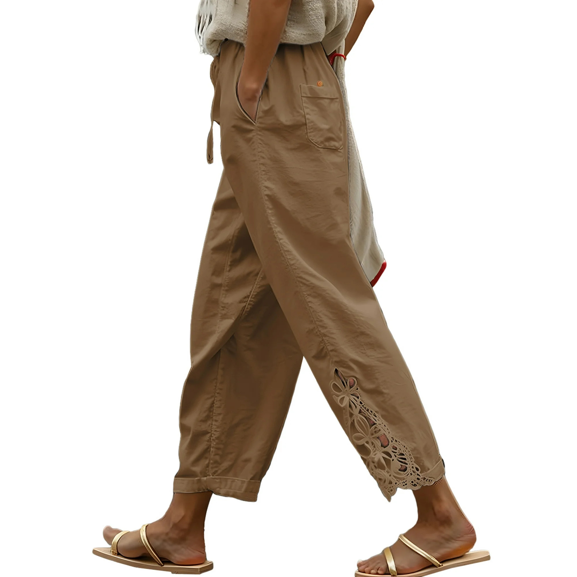 DOKOTOO Cotton Pants Women Casual Lightweight Drawstring Pants Elastic Waist Pants with Pockets S... | Walmart (US)