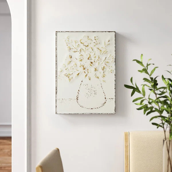Embossed Metal Wall Art with Flowers in Vase | Wayfair North America