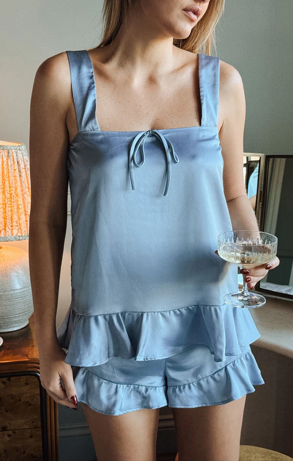 Touch Up Top ~ Steel Blue Luxe Satin | Show Me Your Mumu