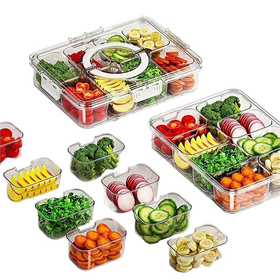 8 Compartment Transparent Plastic Snack Storage Container with Lids, Divided Serving Tray Food Or... | Amazon (US)