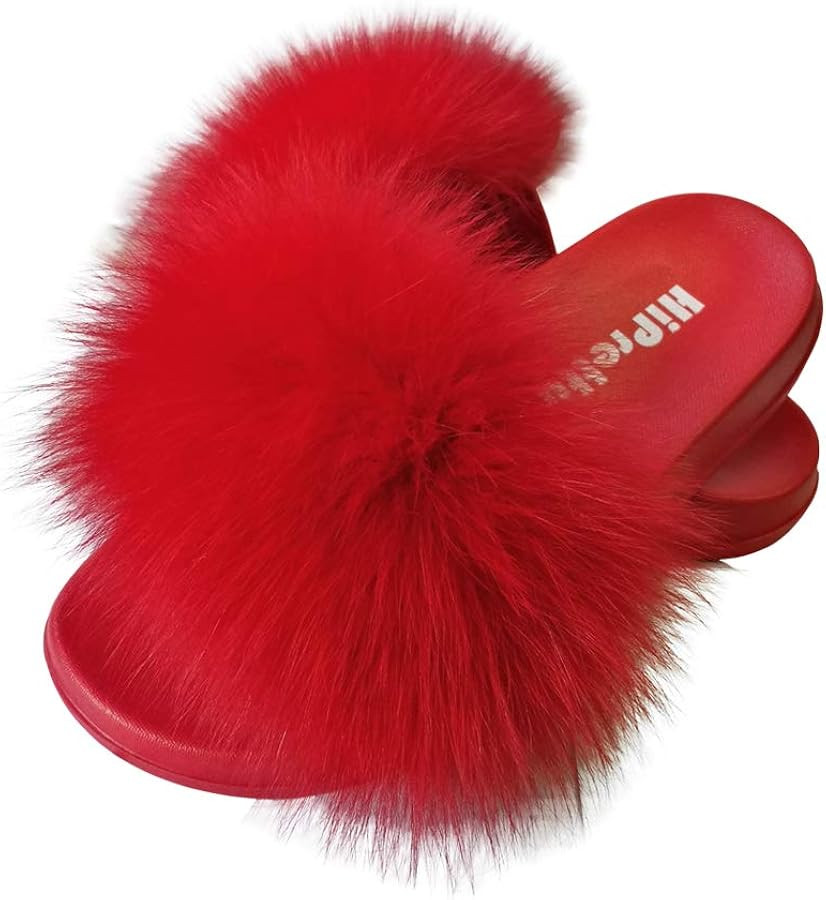 HIPRETTYUS Women's Real Fox Fur Slides, Open Toe Cute Fur Slippers, Indoor or Outdoor Comfortable... | Amazon (US)
