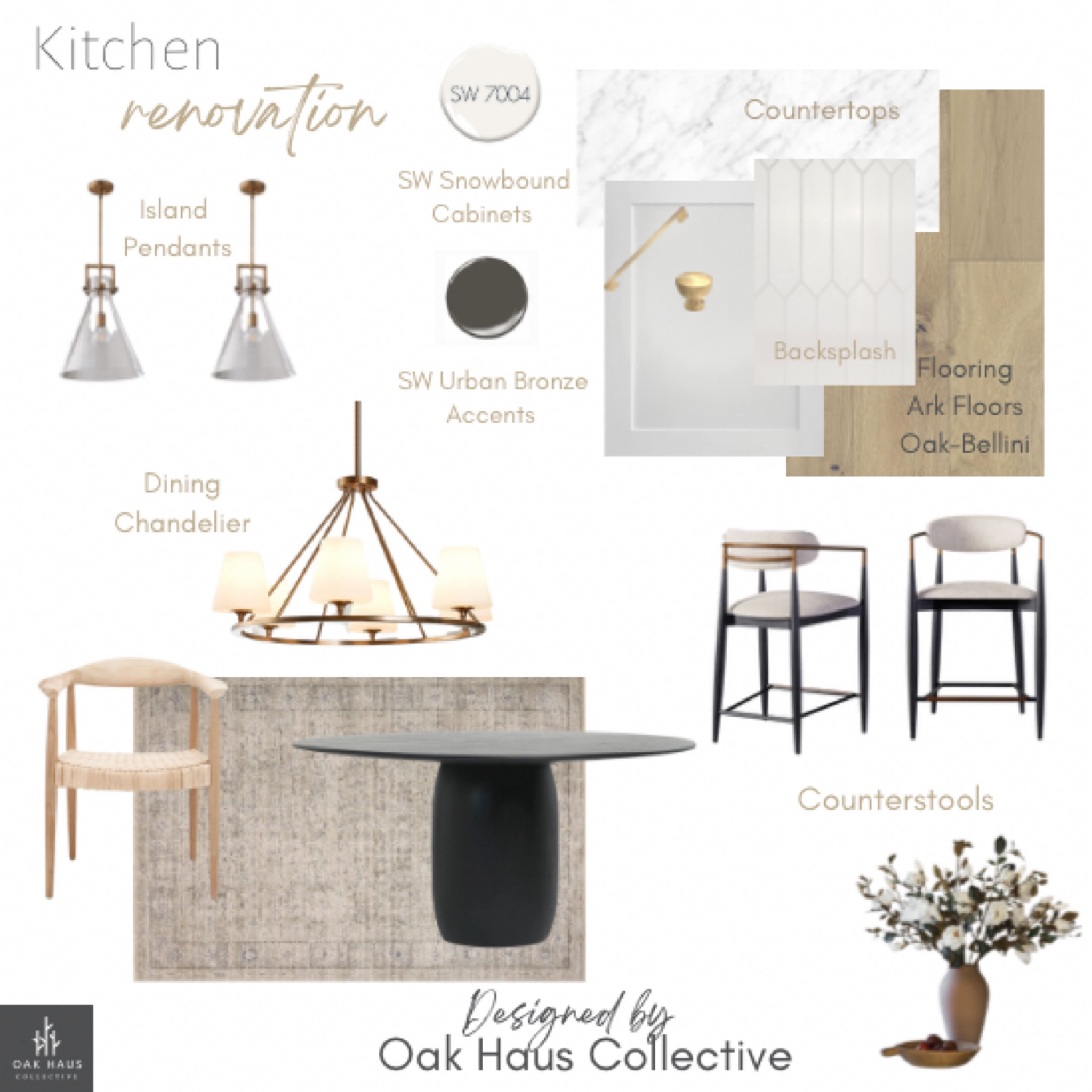 Kitchen Design Board! 
Modern Organic kitchen design with gold hardware! 

Brownish Black Accents, barstools, dining table, dining chairs, chandelier, pendants, island lights, counter stools, dining rug, countertops, gold hardware, flooring, backsplash, kitchen cabinets 

#LTKstyletip #LTKhome #LTKfamily