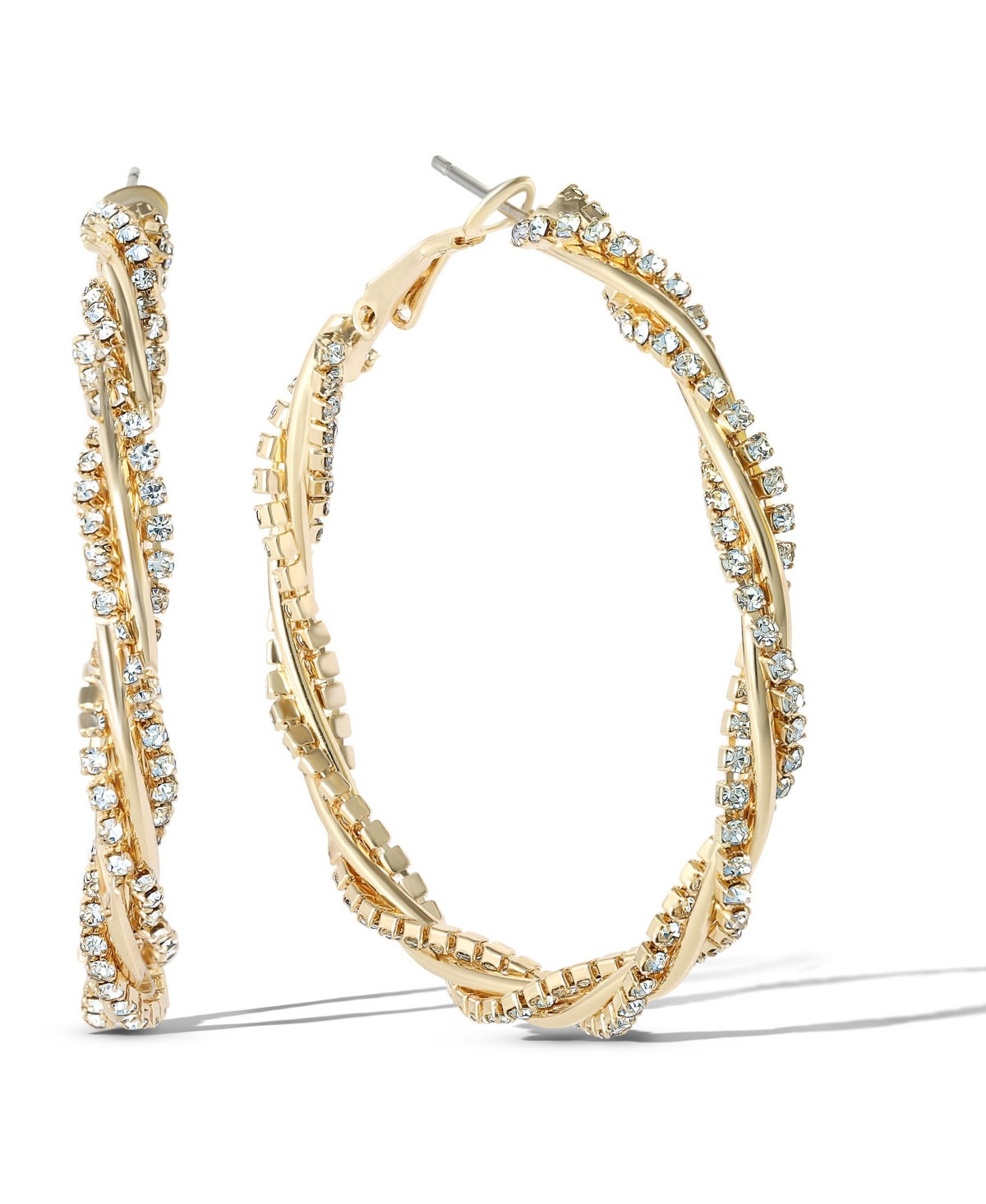 Jessica Simpson Womens Spiral Hoop Earrings - Gold-Tone Twisted Hoop Earrings with Crystal Embellishments - Gold tone | Macy's