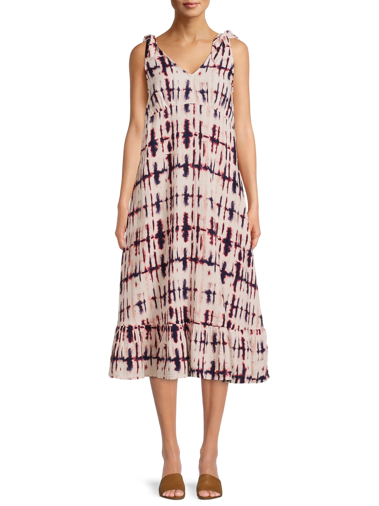 Time and Tru Women's Double Cloth Tie Shoulder Dress - Walmart.com | Walmart (US)