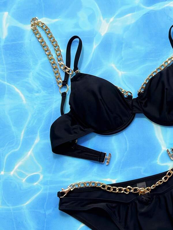 Chain Detail Underwire Bikini Swimsuit | SHEIN