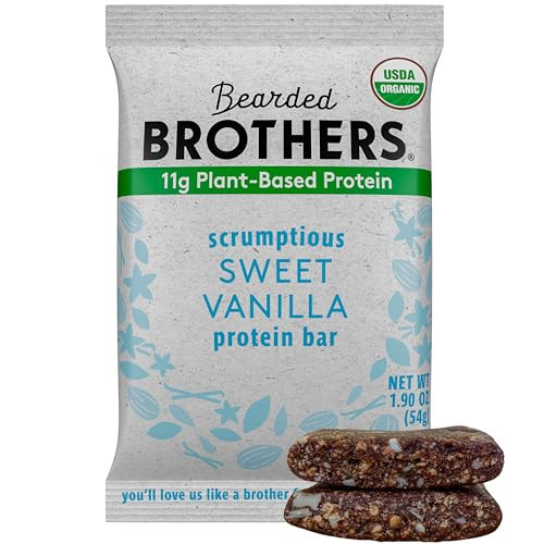Bearded Brothers Organic Protein Bars, Vanilla (10 Pack) - 11g of Plant Based Protein Gluten Free Vegan, Non-GMO Healthy Snacks for Adults Good Source of Fiber | Amazon (US)