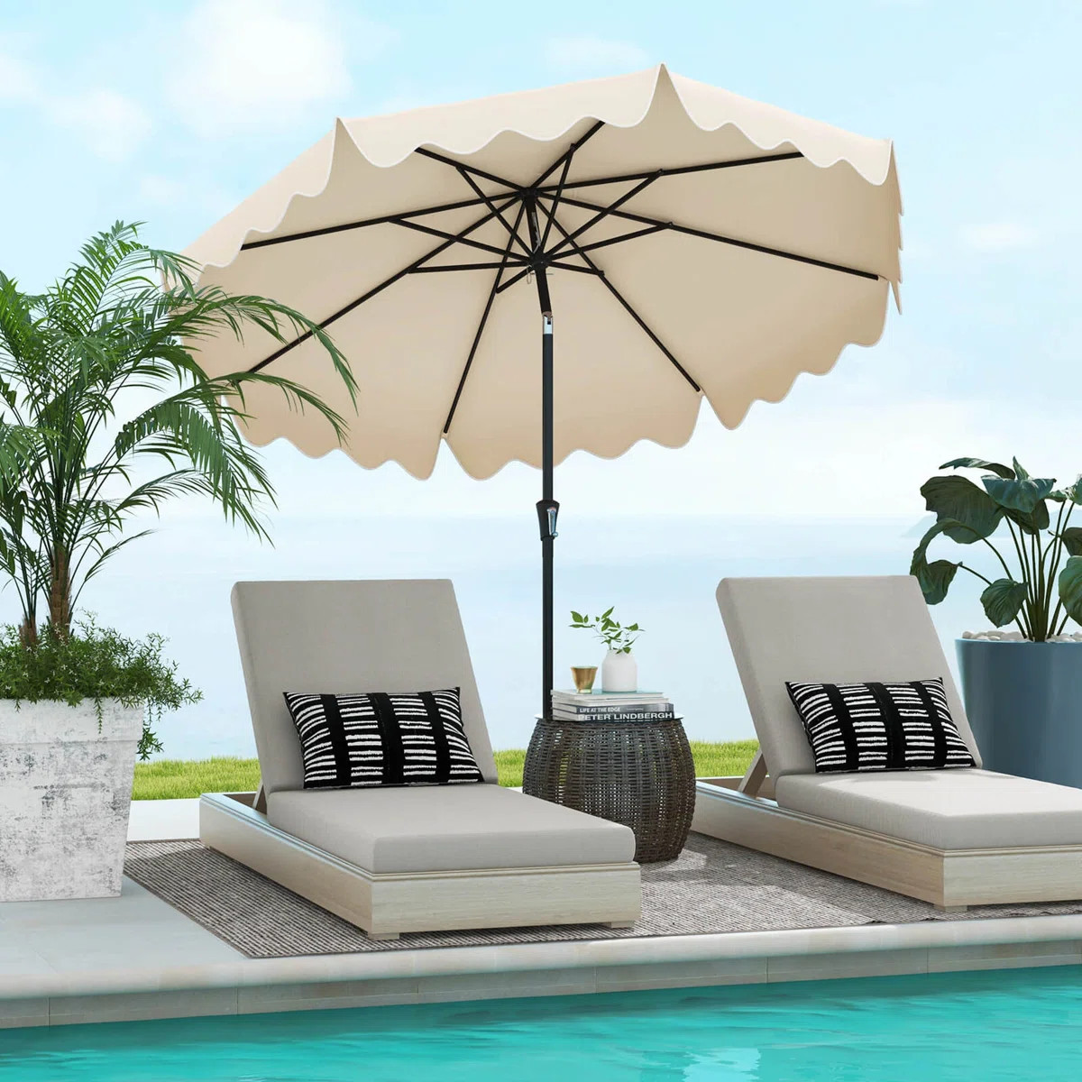 Arlmont & Co. 9 Ft Patio Umbrella 2-tier Market Table Umbrella With Sun-protective Canopy | Wayfair North America