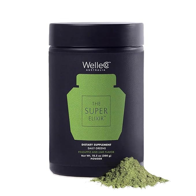WelleCo The Super Elixir Daily Greens Powder, Probiotic Drink Mix with Whole Foods, Gluten Free, ... | Amazon (US)