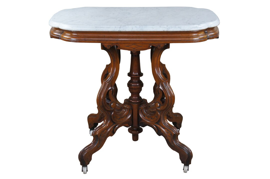 Antique Victorian Carved Walnut Marble Top Parlor Center Accent Side Table 33 - Etsy | Etsy (US)