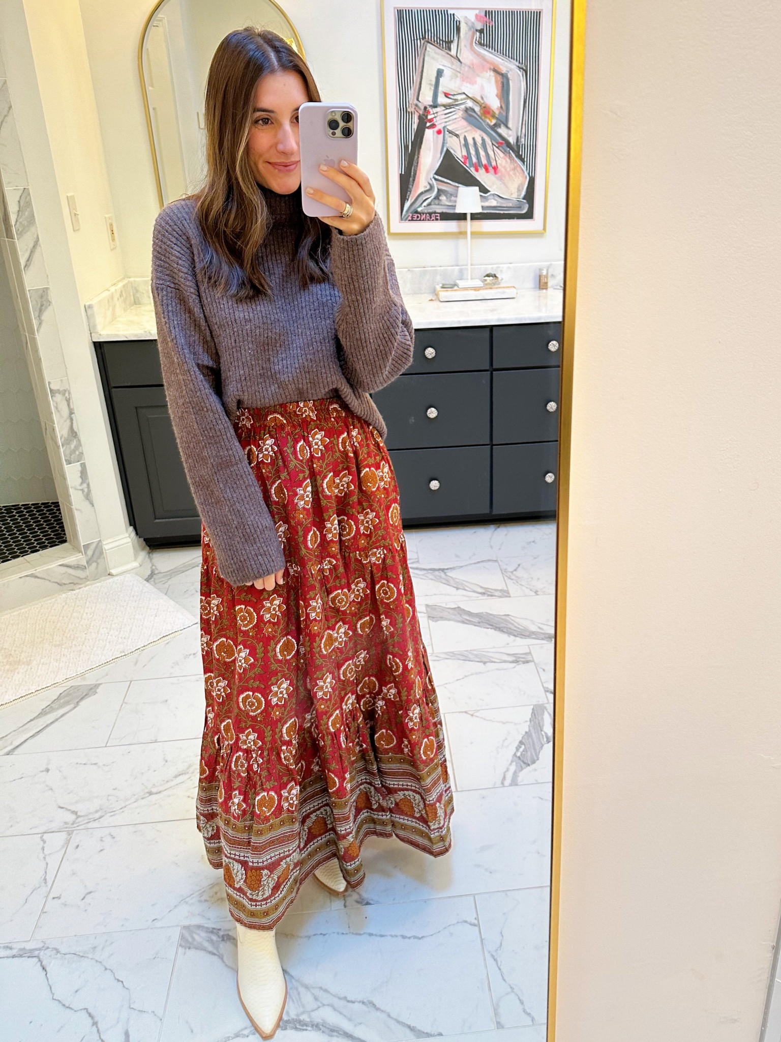 Sunday church outfit! 🤎 wearing an xxs in the skirt and xs in the sweater. I went 1/2 a size up in the boots  

#LTKSeasonal #LTKHoliday