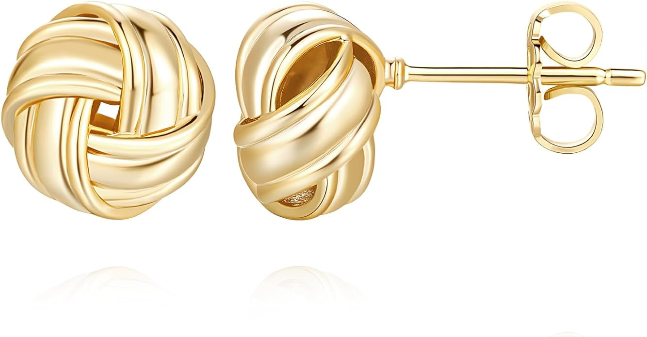 14K Gold Stud Earrings for Womens Stud Earrings Small Round Knot Earrings Studs Twisted Hypoaller... | Amazon (US)