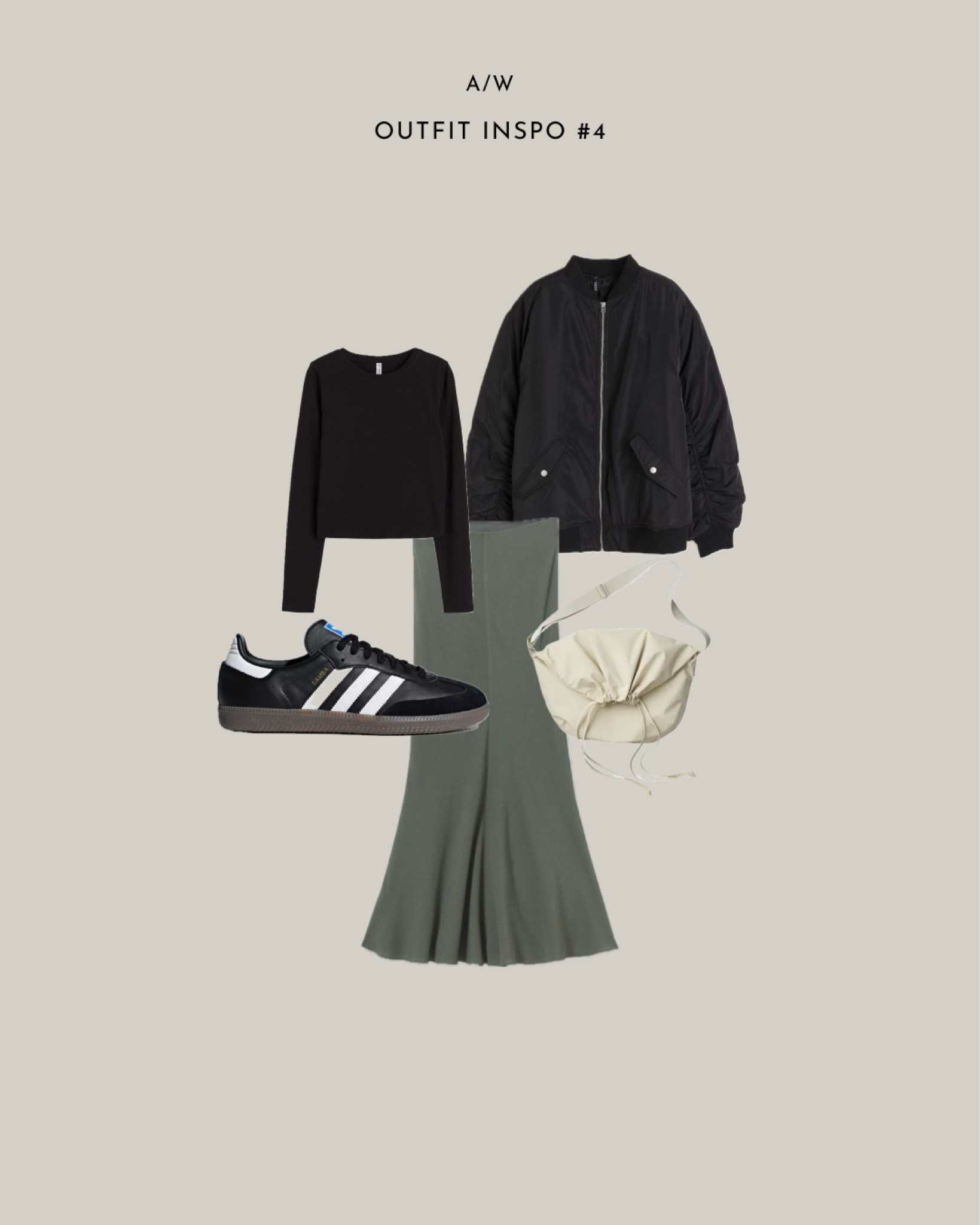 A/W outfit inspo. 

khaki maxi skirt, black bomber jacket, uniqlo bag, adidas samba trainers 

#LTKfindsunder100 #LTKSeasonal #LTKstyletip