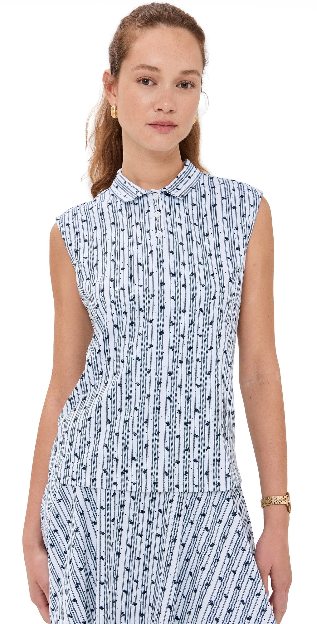 Byrdie Golf Social Wear Coastline Collar Top White/Navy Floral L | Shopbop