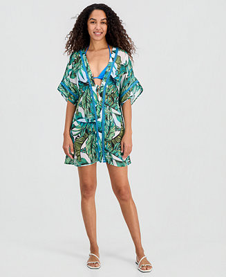 Juniors' Leaf-Trim Leopard-Print Cover-Up Kimono, Macy's Exclusive | Macy's