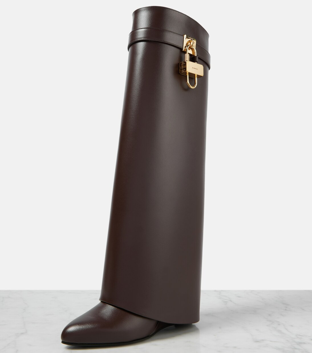 Shark Lock leather knee-high boots | Mytheresa (UK)
