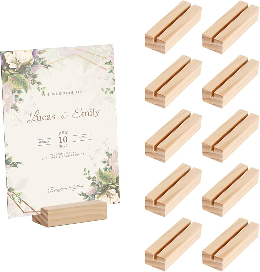 10 PCS Wood Place Card Holders,Wood Sign Holders,Table Number Holder Stands,Picture Holder,Name C... | Amazon (US)