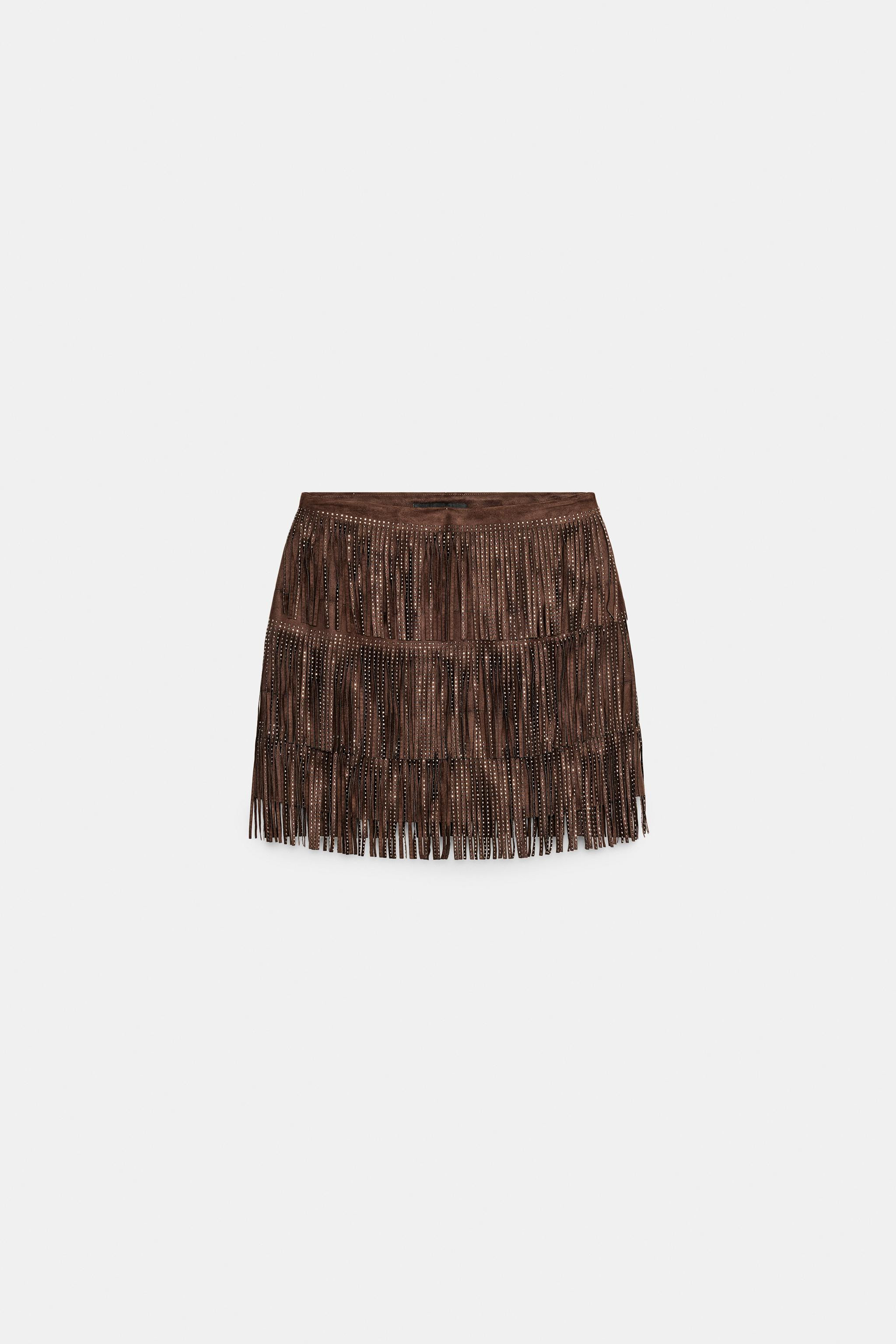 SHIMMERING FAUX SUEDE FRINGE SKIRT | Zara US