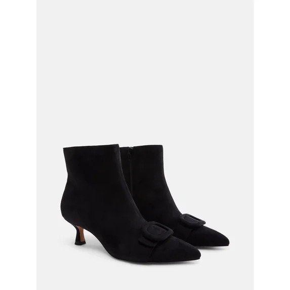 Free Assembly Women's Faux Suede Buckle Booties with Kitten Heel | Walmart (US)