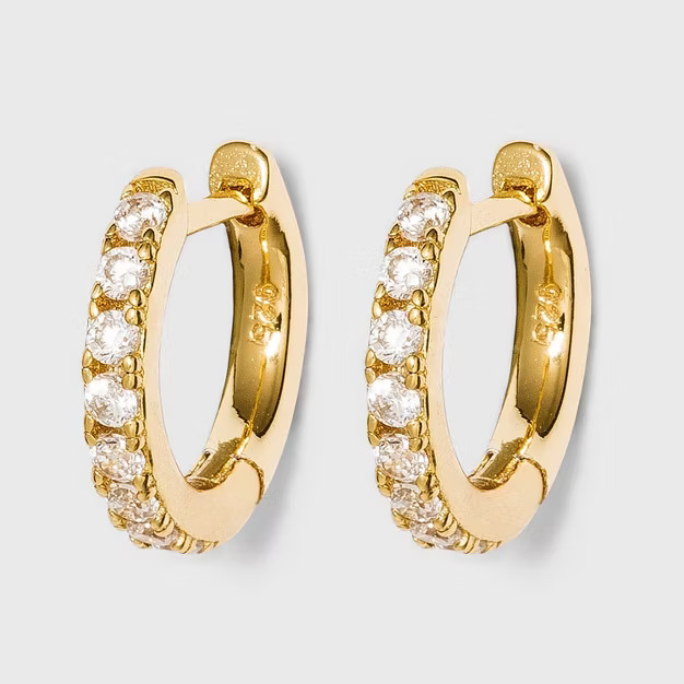 SUGARFIX by BaubleBar 14K Gold Plated Delicate Pav Huggie Hoop Earrings - Clear | Target