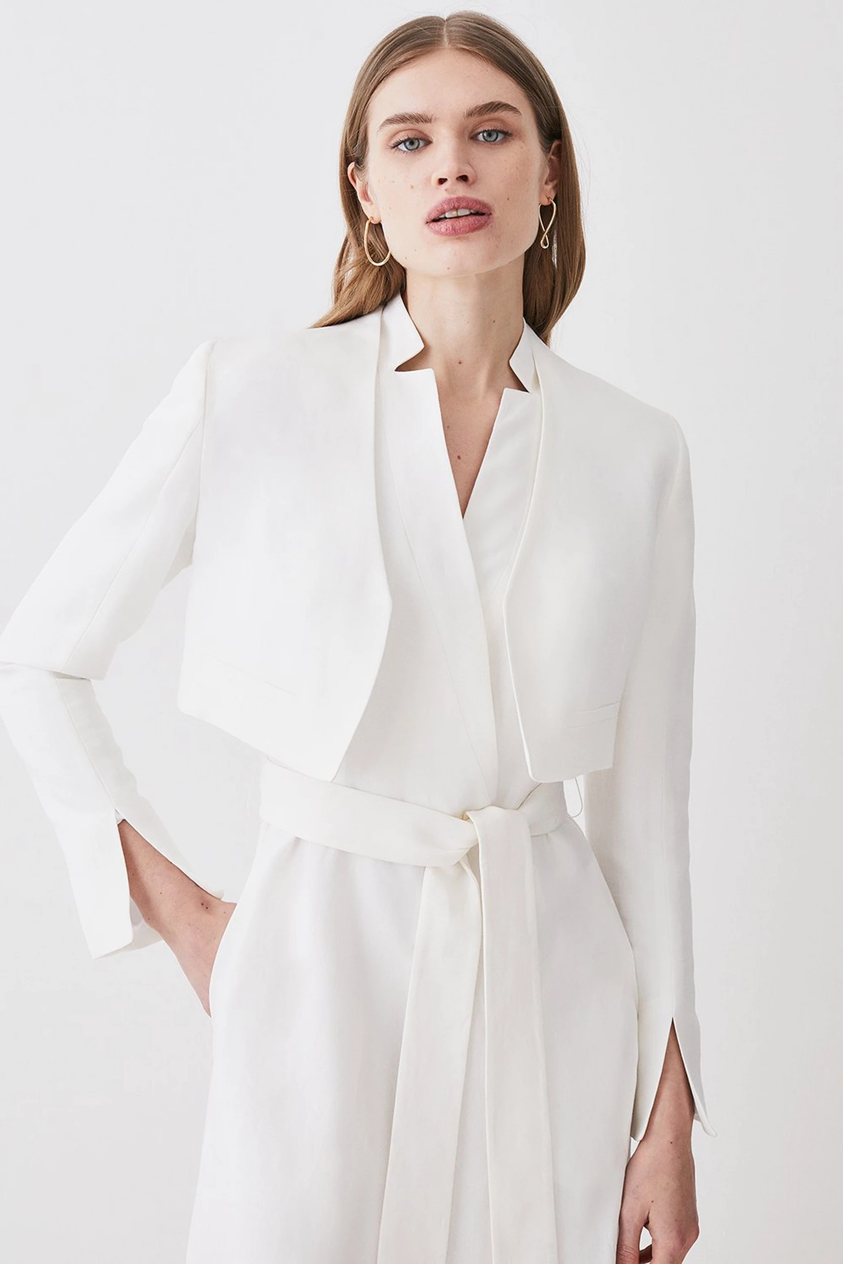 Linen Edge To Edge Cropped Jacket | Karen Millen UK + IE + DE + NL