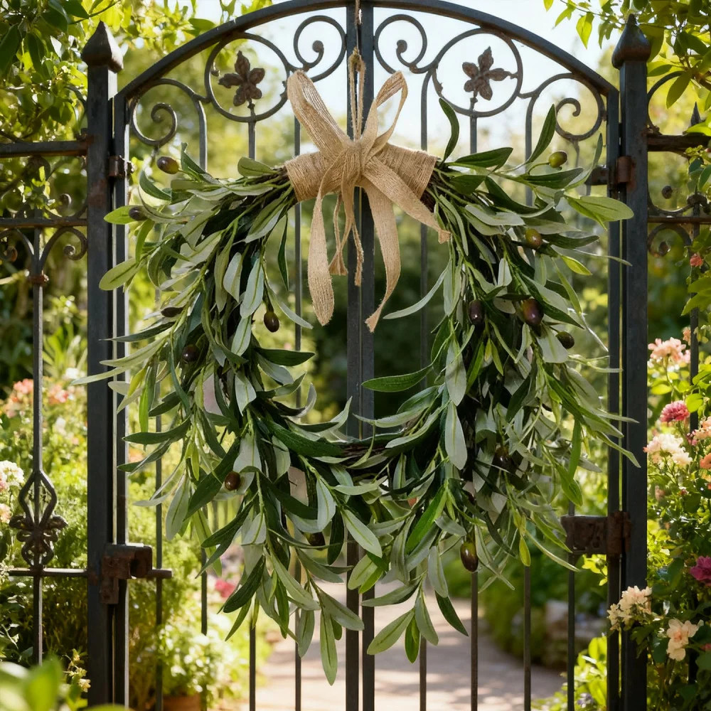 1Pcs Artificial Olive Wreath Christmas Garland Ornament Rustic Greenery Wreath Spring Plants Swag... | Wayfair North America