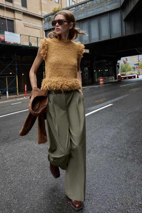 PAPER BAG BELTED PANTS | Zara US