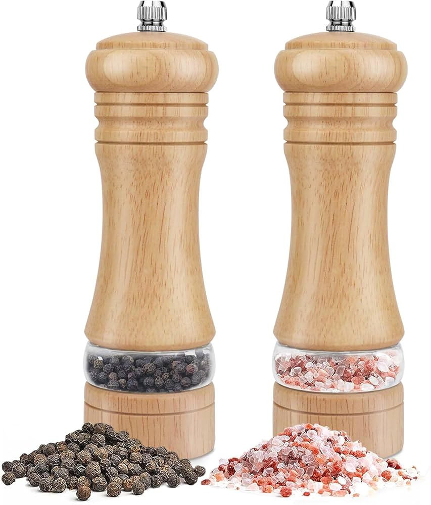 Salt and Pepper Grinder Set of 2, Wooden Salt and Pepper Mill with Adjustable Coarseness Ceramic ... | Amazon (UK)