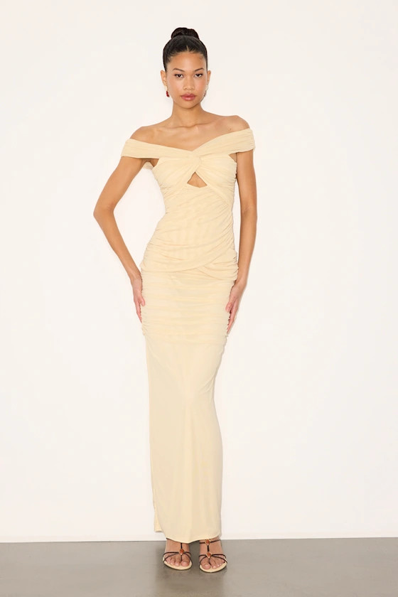 Jakaya Pale Yellow Mesh Off-the-Shoulder Maxi Dress | spring outfit 2026 | Lulus