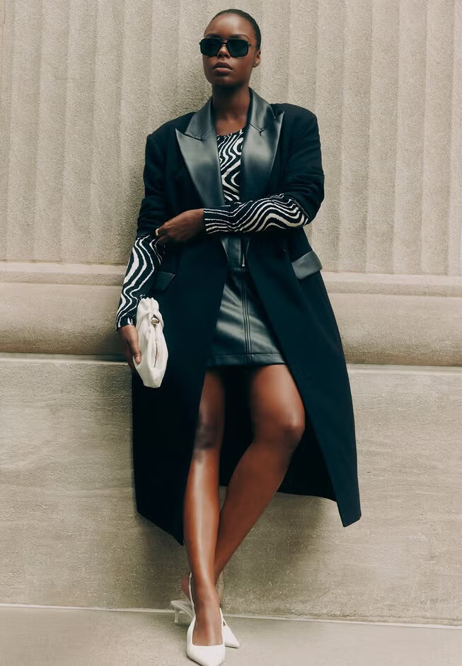 Long Coat With Faux Leather Details | Eloquii