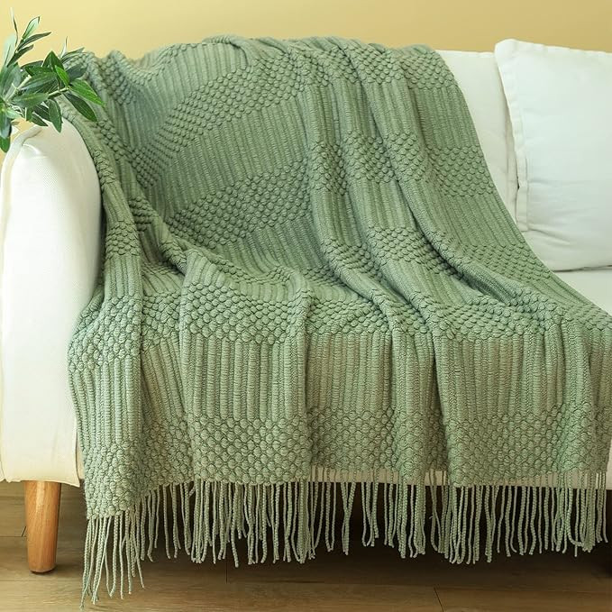 Blagic Knitted Throw Blanket for Couch, Bed and Sofa. Super Soft Blanket with Tassels, Sage Green... | Amazon (US)
