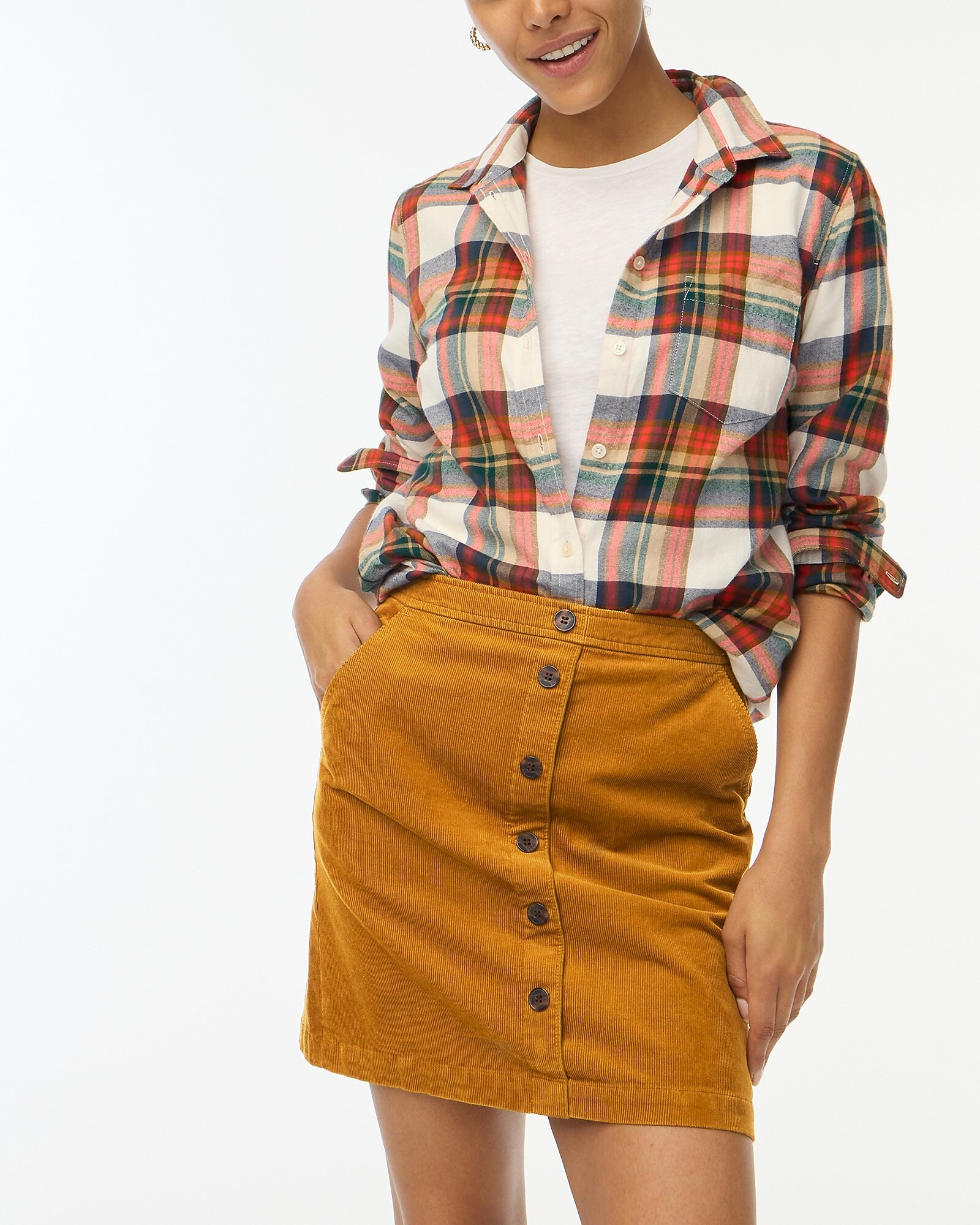 Corduroy button-front mini skirt | J.Crew Factory