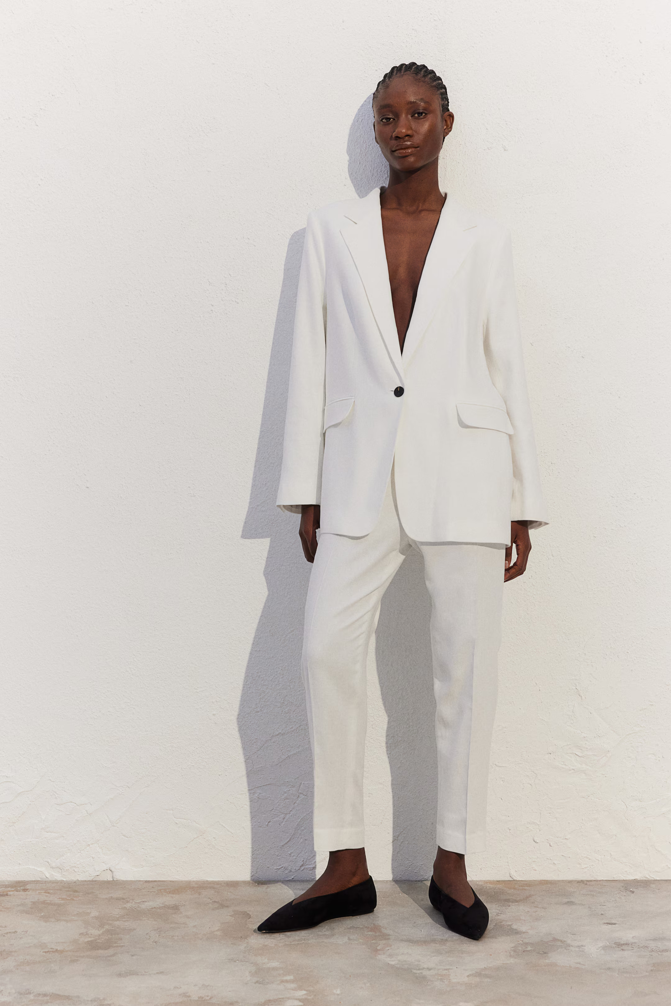 Linen-blend Blazer - White - Ladies | H&M US | H&M (US + CA)