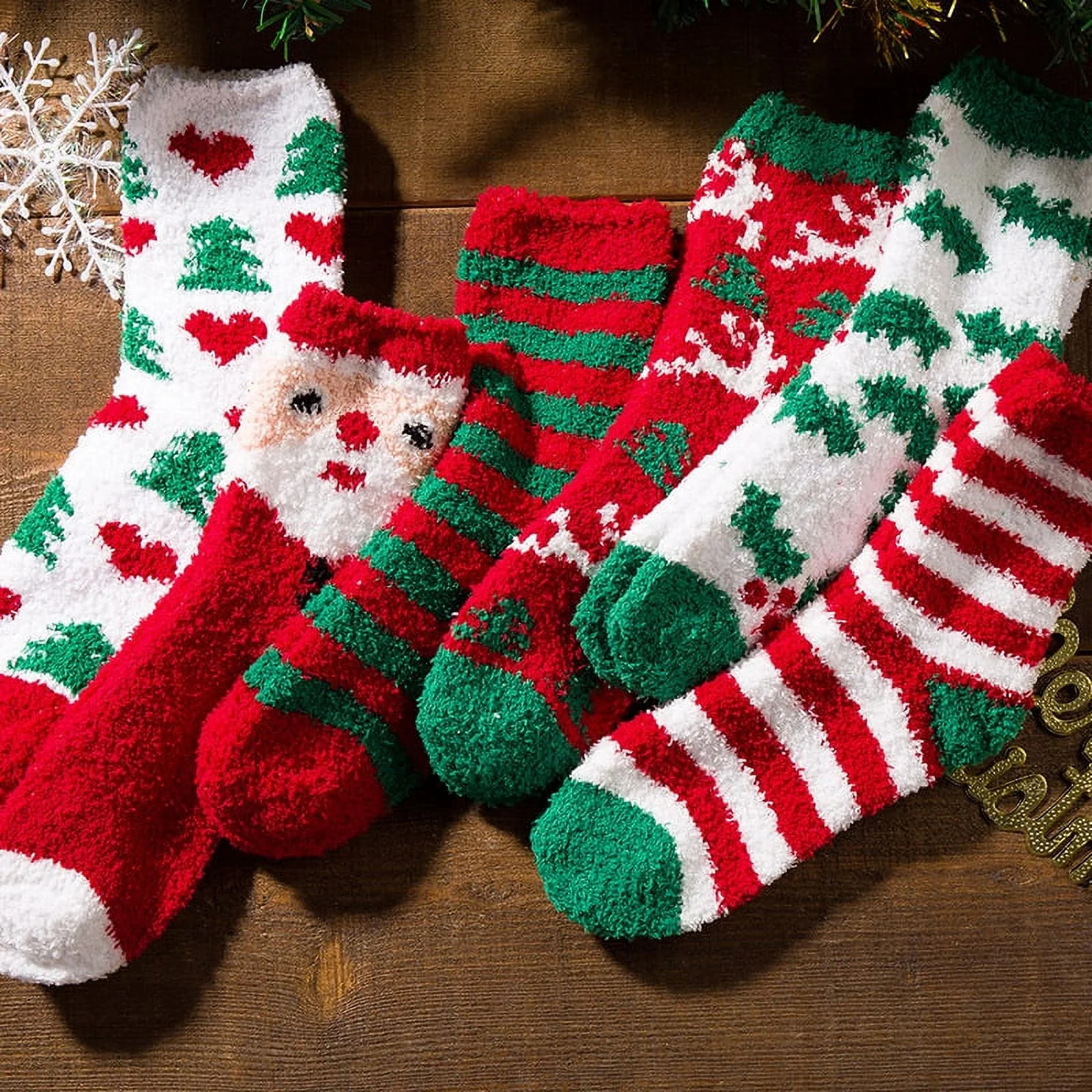 6Pairs Women Christmas Fuzzy Socks, Fluffy Socks,Winter Warm Cozy Striped Socks, Crew Socks,Adult... | Walmart (US)