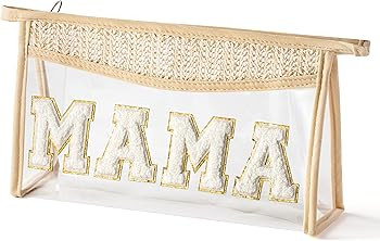 Boho MAMA Patch Makeup Bag for Women Clear Toiletry Bag Letter Travel Bag Cosmetic Bag Beige Wate... | Amazon (US)