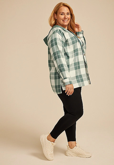 Plus Size Plaid Hooded Boyfriend Button Down Shirt | Maurices