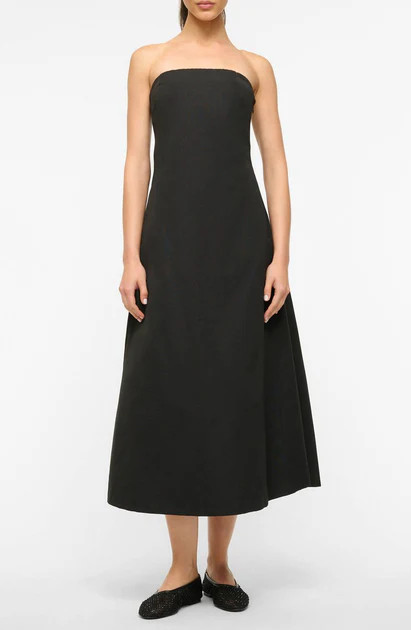 Kennedy Strapless Midi Dress In Black | Shop Simon