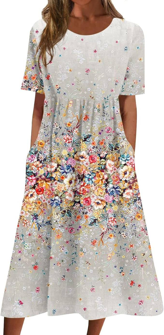 SGASY Plus Size Summer Dress 2024 Womens Short Sleeve Boho Floral Tshirt Dress Casual Loose Beach... | Amazon (CA)