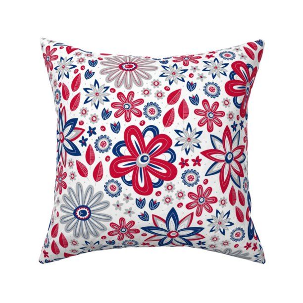 Patriotic Flower Independence Throw Pillow Cover w Optional Insert by Roostery - Walmart.com | Walmart (US)
