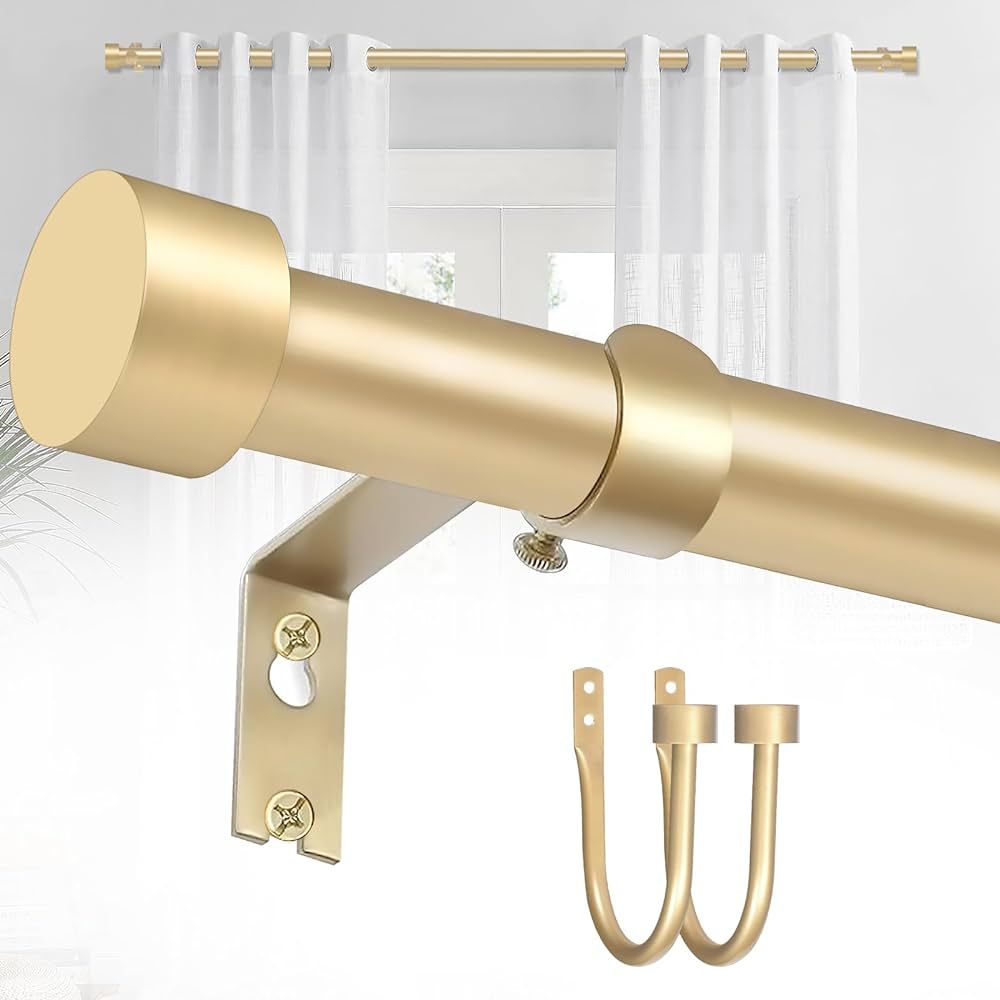 Gold Curtain Rods for Windows 18 to 45 Inches with 2PCS Curtain Holdbacks, 1 Inch Diameter Adjust... | Amazon (US)