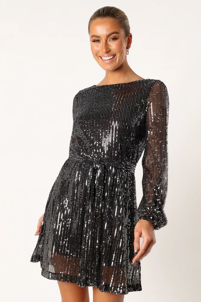 Linnie Long Sleeve Mini Dress - Black Sequin | Petal & Pup (US)