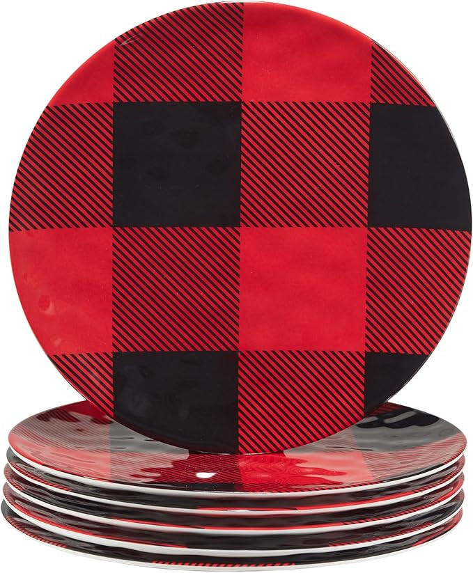 Certified International Red Buffalo Plaid Melamine 11" Dinner Plates, Multicolor, Large, Set of 6 | Amazon (US)