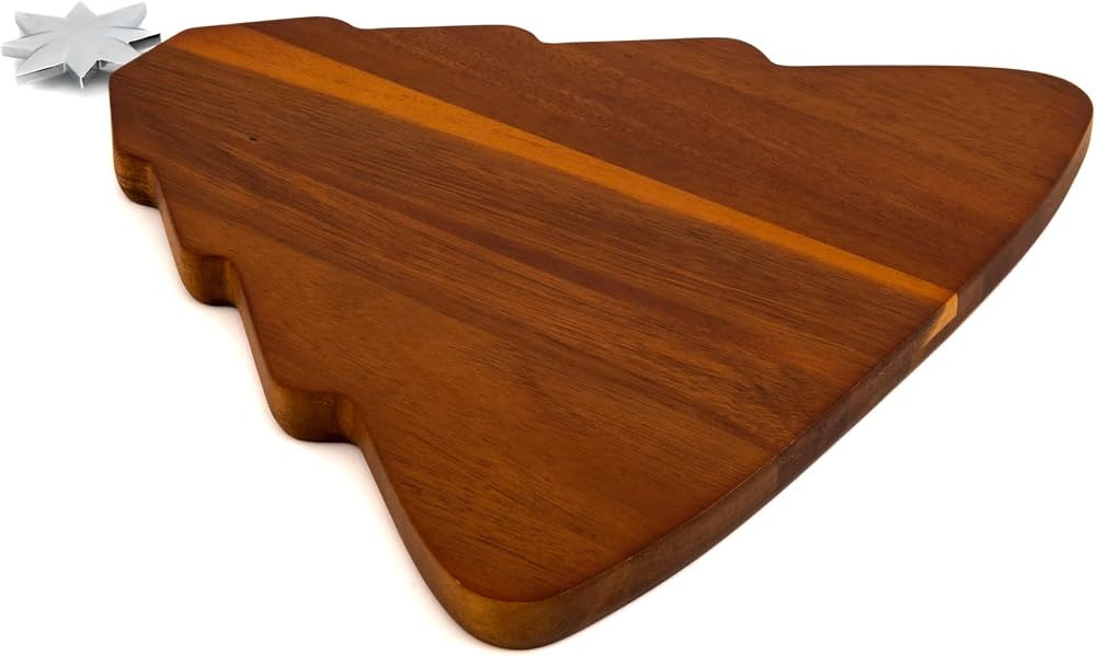 Nambe Christmas Tree Cheeseboard with Star-Shaped Spreader - 14.5-Inch Acacia Wood Serving Tray, ... | Amazon (US)