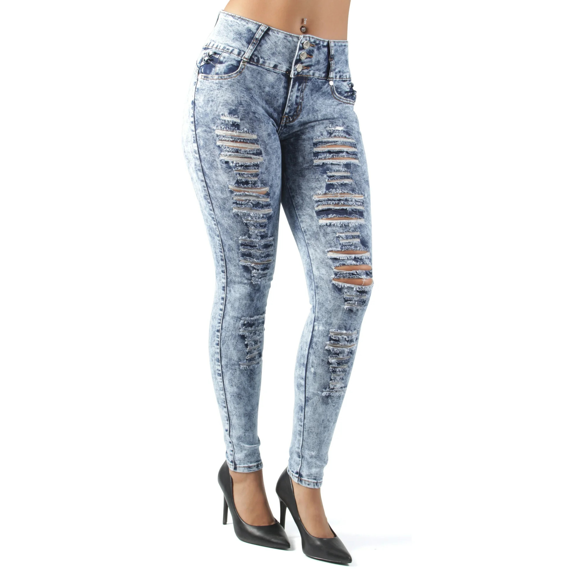 Fashion2love - Women's Juniors, Butt Lift, Push Up, Mid Waist, Ripped Distressed Skinny Jeans - W... | Walmart (US)