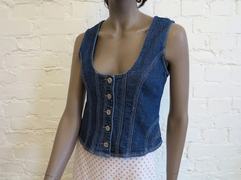 Blue Denim Vest Womens Denim Vest Fitted Jens Waistcoat Stretchy Denim Vest Country Western Vest ... | Etsy (US)